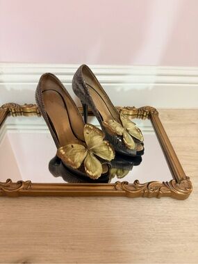 Giuseppe ZANOTTI heels sandals shoes snakeskin red orchid flower size 37 7 Y2K